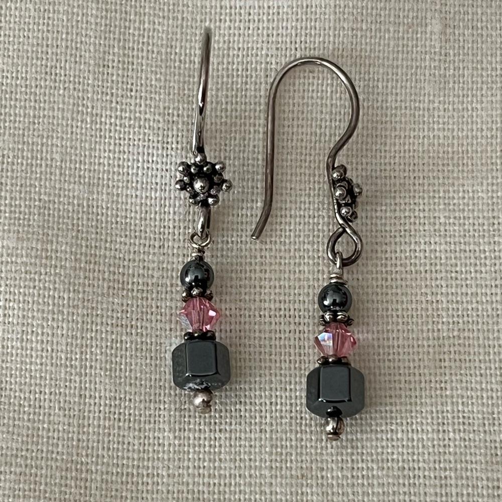 Elegant Pink, Hematite and Silver Beaded Earrings